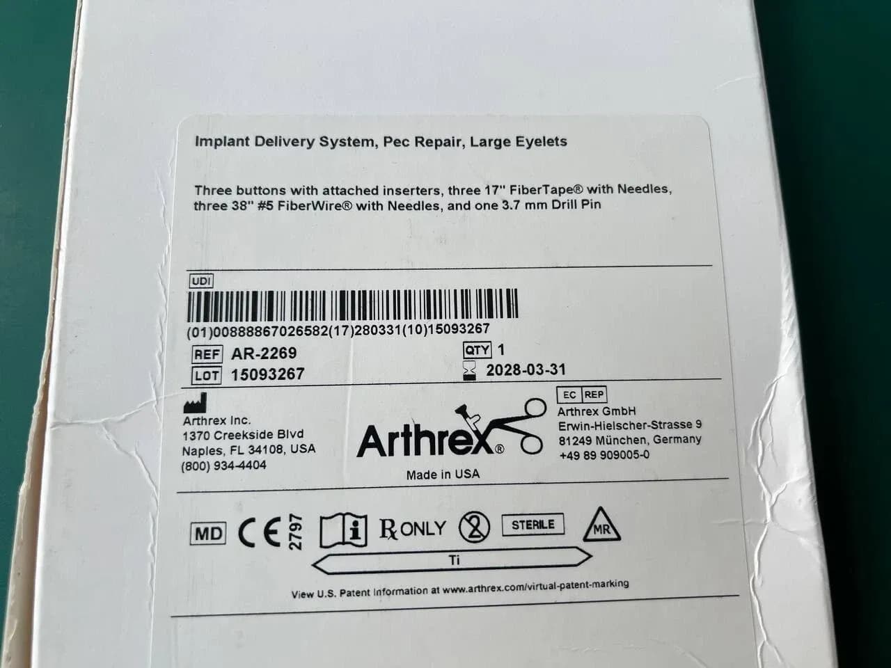 Arthrex AR-2269 Large Pec Button Kit Exp 2028-03-31