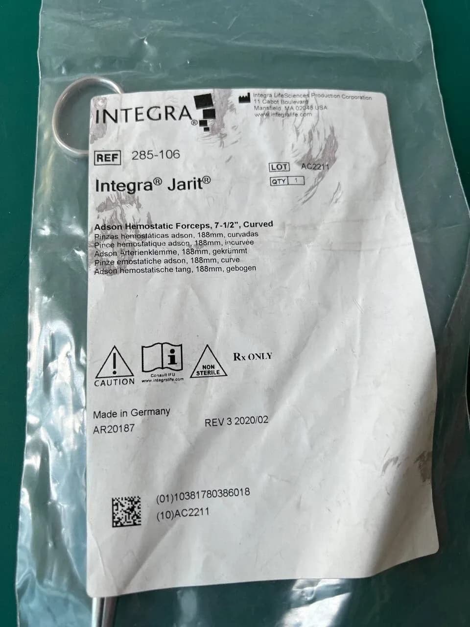 Кровоспинний затискач Adson Jarit 285-106, вигнутий, довжина 7-1/2″