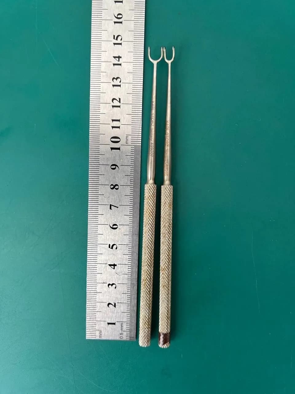 Lot of 2 Karl Storz JOSEPH Double Hook, 15 cm, 7 mm, 5 mm 2 prongs, Sharp 499205
