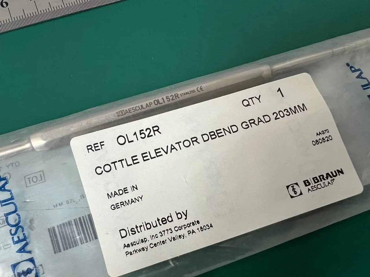 Елеватор Aesculap OL152R COTTLE, вигнутий, двосторонній, градуйований, 203 мм