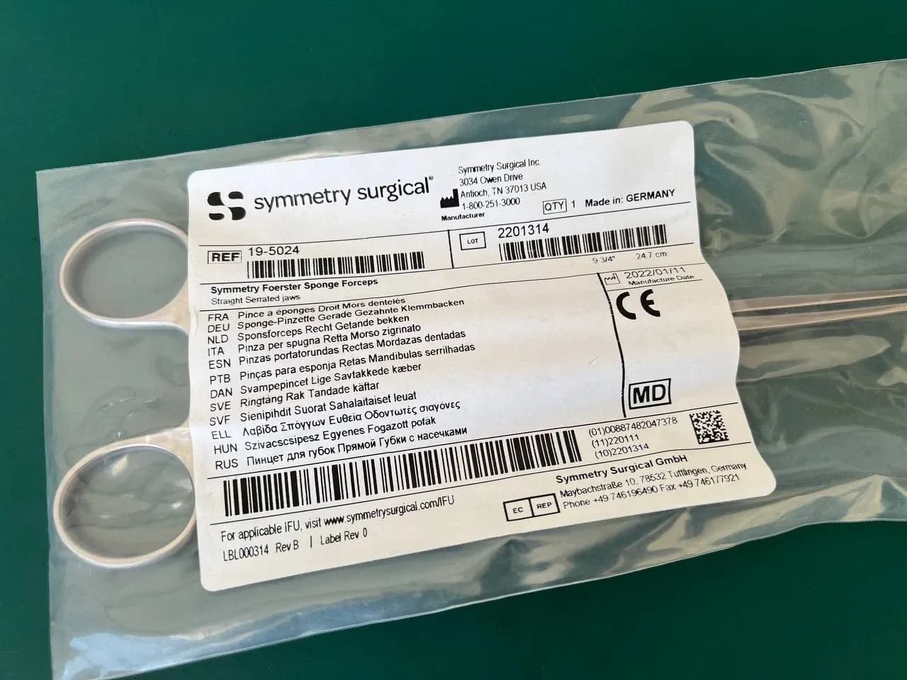 Пінцет для тампонів Symmetry 19-5024 Foerster 9-3/4"