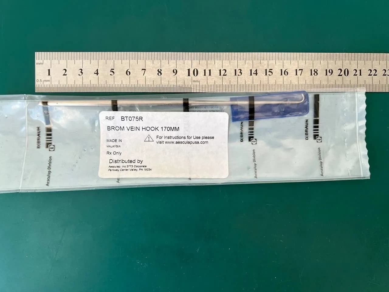 Гачок для нервів і судин Aesculap BT075R BROM, 170 mm (6 3/4"), 1 зубець, 6mm
