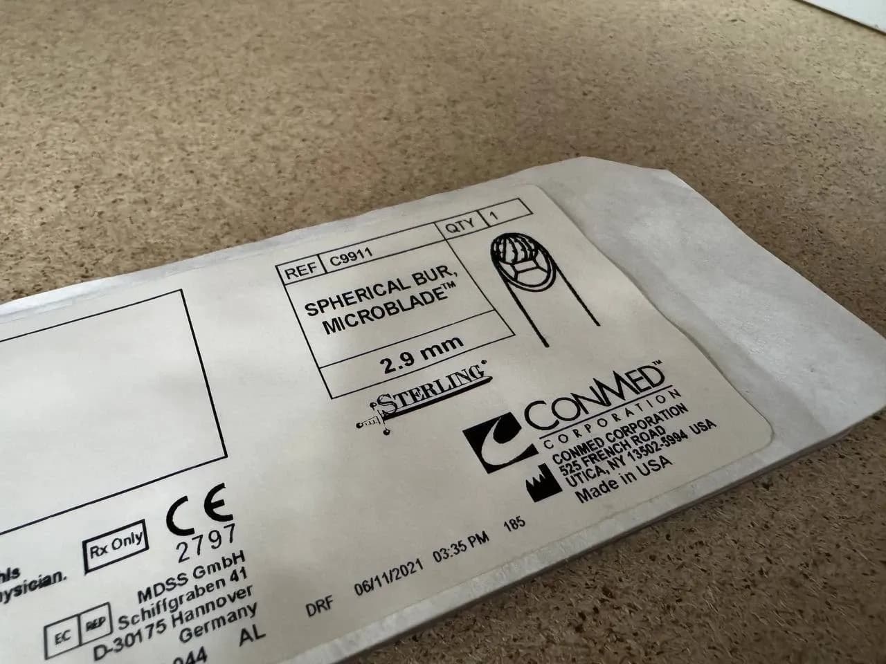 Комплект із 6 сферичних борів ConMed Linvatec C9911, 2.9mm, microblade