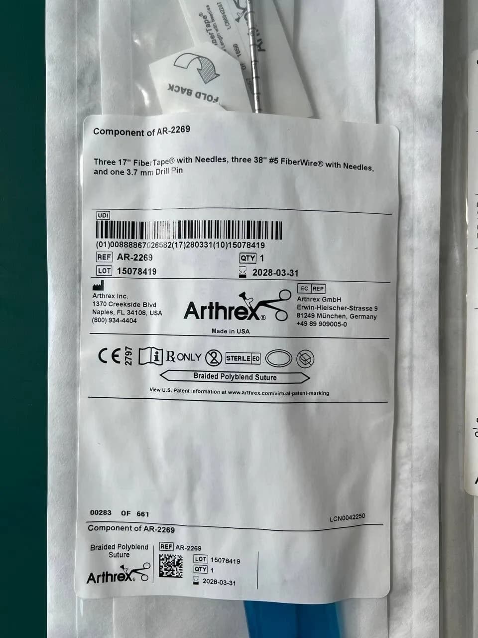 Arthrex AR-2269 Large Pec Button Kit Exp 2028-03-31