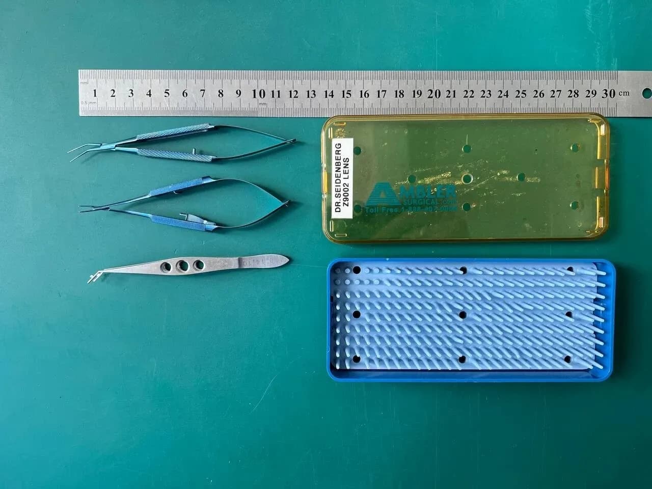 Set of 3 ophthalmic instruments with case, Lens Forceps, IOL Insertion Forceps