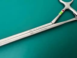 Jarit 323-112 Foerster Clamp, 0.8mm Horizontal Serrations, 15° Bend, 10mm Dia