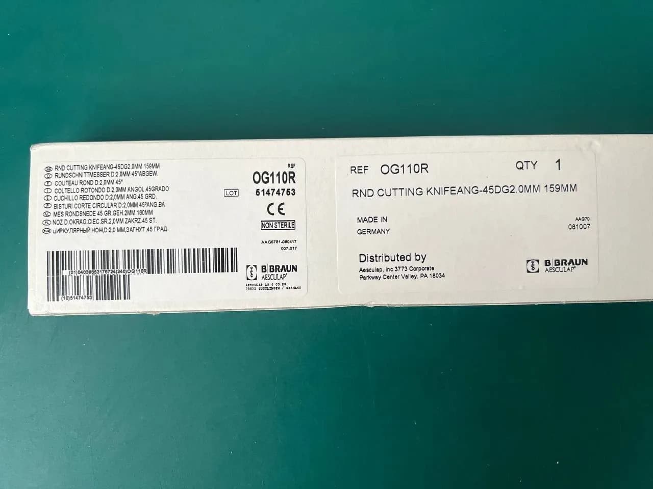 Aesculap OG110R Round Cutting Knife 2.0 mm 159 mm 45 degrees