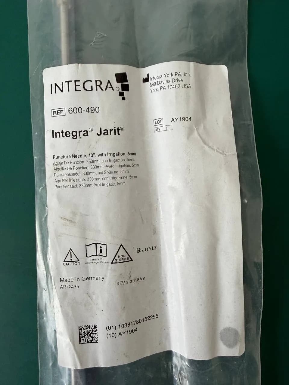 Jarit 600-490 Laparoscopic Puncture Irrigation Needle, 5mm X 32cm NEW